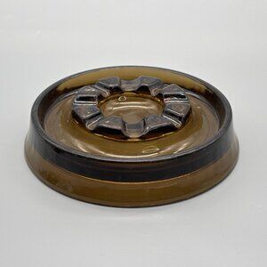 Vintage Mid-Century Smoky Glass Ashtray with Deep Well and Round Sculpted Form